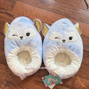 Squishmallows Light Blue and White Fox Slippers